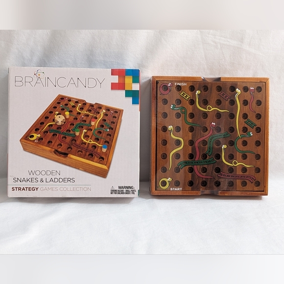 BRAINCANDY Wooden Snakes & Ladders Game, NEW - Picture 3 of 6